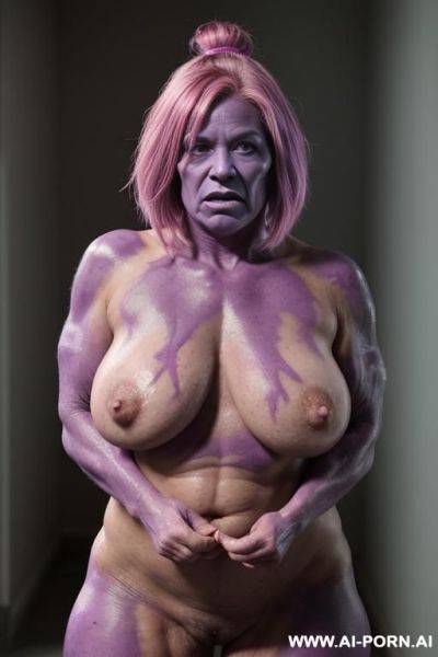 Beautiful sexy orc female, purple skin, full body view, standing, naked - ai-porn.ai on pornintellect.com