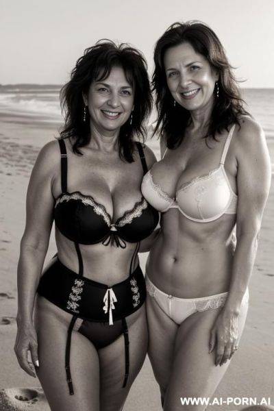 Two ancient full mature lesbian females swimming at the beach, black and white milfs, - ai-porn.ai on pornintellect.com
