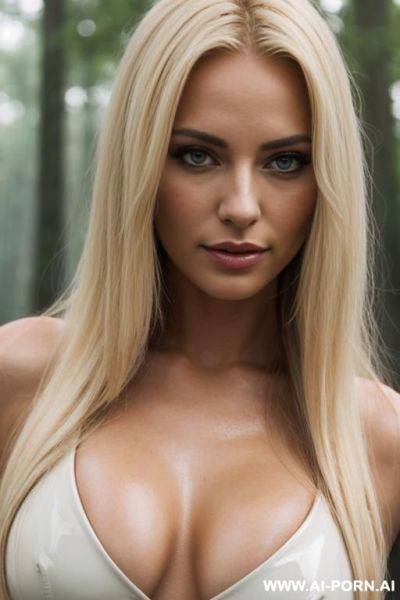 Raining, quality photo, realistic photo, at a music festival in the woods, movie star, latex dress - ai-porn.ai on pornintellect.com