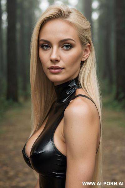 Raining, quality photo, realistic photo, at a music festival in the woods, movie star, latex dress, makeup - ai-porn.ai on pornintellect.com