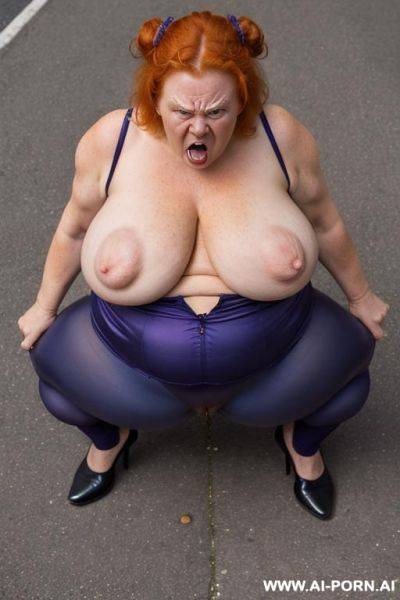 , totally naked, giant boobs, giant breasts, huge ass, thick thighs, hairy pussy ((big hairy pussy)) giant hair ((giant pubes)) - ai-porn.ai on pornintellect.com