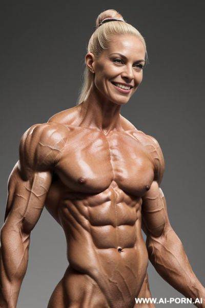 (((very pretty short topless very slender lean delicate bodybuilder woman ifbb pro))), (((gigantic muscles bigger than most gigantic sarah crail ifbb))), ((very muscular very lean natural pec chest)), - ai-porn.ai on pornintellect.com