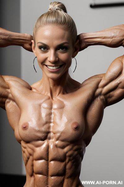 (((very pretty short topless very slender lean delicate bodybuilder woman ifbb pro))), ((very muscular very lean natural pec chest)), (((pretty womans face))), (((short slender fit woman))), ((slender - ai-porn.ai on pornintellect.com