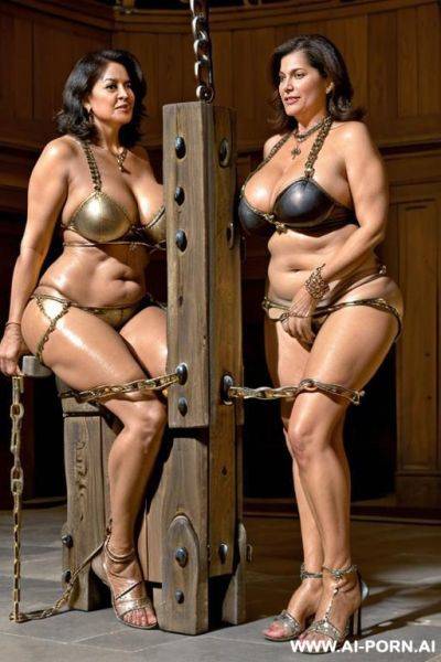 Curvy mom, (((keep face))), grandmom, mature cougar, gilf, (((her ankles are chained to an ancient pillory in the town hall))) - ai-porn.ai on pornintellect.com