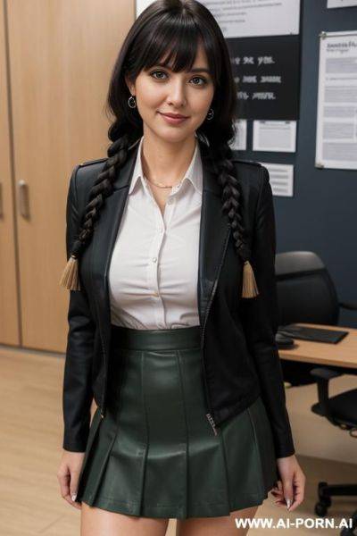 Office secretary.2.beautiful, green big eyes.long braided black hair.big tits.wearing tight skirt - ai-porn.ai on pornintellect.com