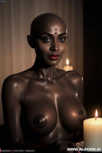 , dark , (ultra detailed photo), (hyper realistic photo), dark black skin, seductive horny, ultra black skin, heavy makeup, romantic candle light dinner, my date, red - ai-porn.ai on pornintellect.com