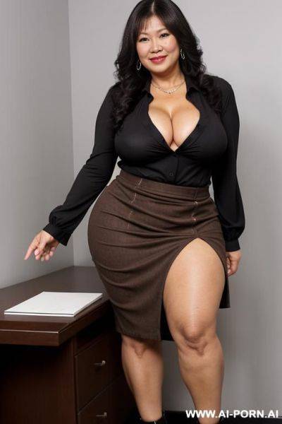 Mature filipina, voloptuous, big boobs, big ass, dominant, strict, long hair, black hair, thick, pinay, cowwoman, cowwoman position - ai-porn.ai on pornintellect.com