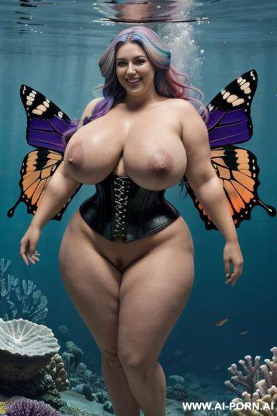 Woman naked, ((butterfly woman with multi-colored wings)), hot tits teacher with massive pointy boobs, (((giant saggy hanging naturals tits))), 0w, ((200xx breasts)), chubby saggy gigantic round breasts, - ai-porn.ai on pornintellect.com