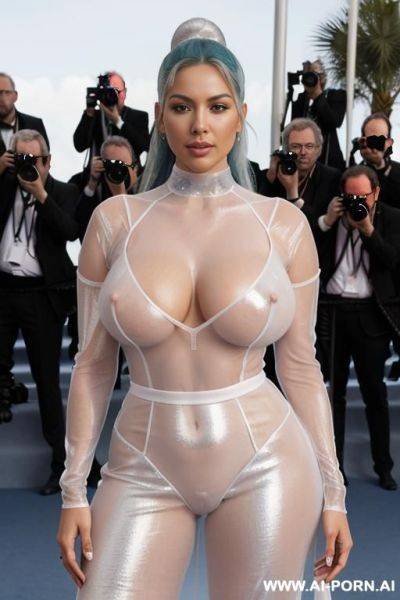 Ultrarealistic image of famous beautiful celebrity. pure nudity transparent gown, naked skin see-through long dress - ai-porn.ai on pornintellect.com