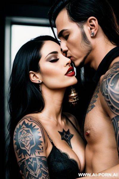 Metal head woman with tattoo kissing a guy - ai-porn.ai on pornintellect.com