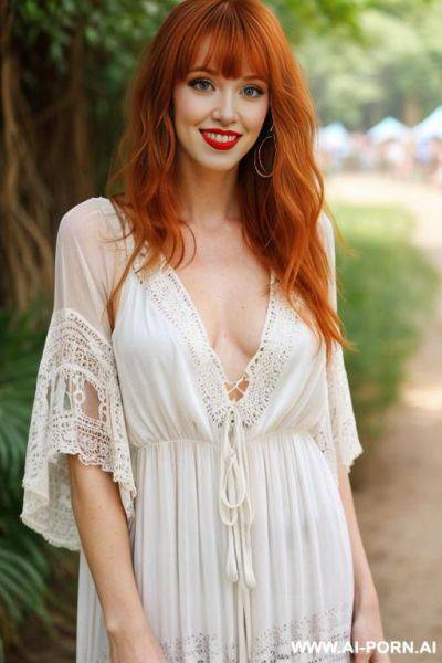 Sexy american sister, beautiful long ginger hair, bangs, gorgeous green eyes, pretty make up, nice full natural breasts, stunning face, pretty delicate features, high cheek bones, red lips, full - ai-porn.ai - Usa on pornintellect.com