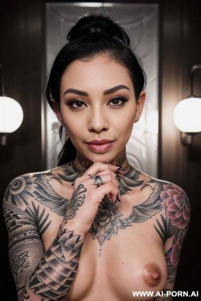 Arab woman in a b and a long empire dress sucking of in a bar bathroom - ai-porn.ai on pornintellect.com