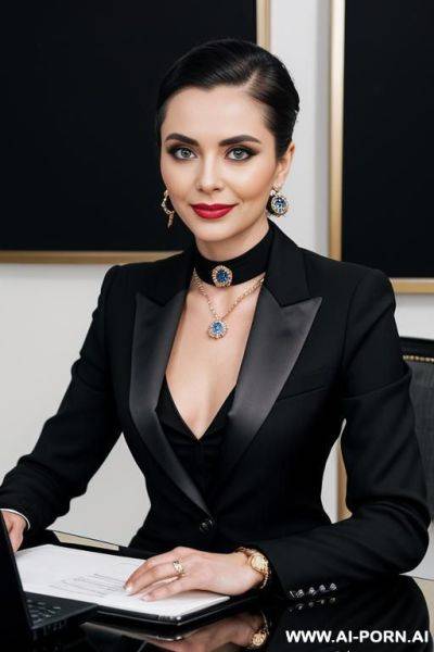 Sexy woman, with messy blue hair. wearing a pink crop top, and a diamond choker. - ai-porn.ai on pornintellect.com