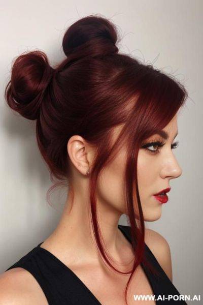 Dark red hair, dark eye color, hair bun - ai-porn.ai on pornintellect.com