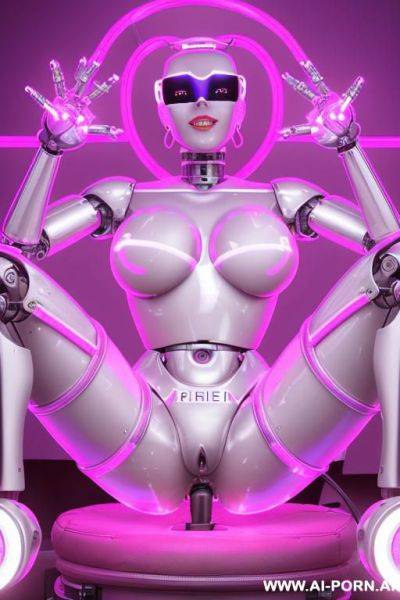 Sexbot, front view, full body view, lying on back on yacht deck, spreading legs wide, looking at viewer, angry face, beautiful, long straight blonde hair, big lips, wide jaw, heavy makeup, hoop - ai-porn.ai on pornintellect.com