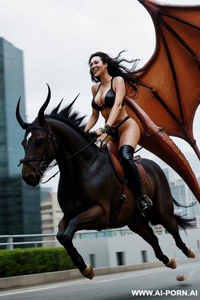 Woman riding vyvern. (flying monster) - ai-porn.ai on pornintellect.com