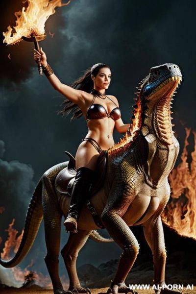 Woman riding drogo. (drogo is flying reptiles monster. it can breathe fires.) - ai-porn.ai on pornintellect.com