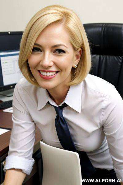 (secretary) (close up) (smiling) (office) (bending down) - ai-porn.ai on pornintellect.com