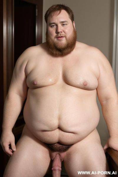 Imagine a fat guy in his forties with red-blone short hair and a full beard who has a hard penis - ai-porn.ai on pornintellect.com