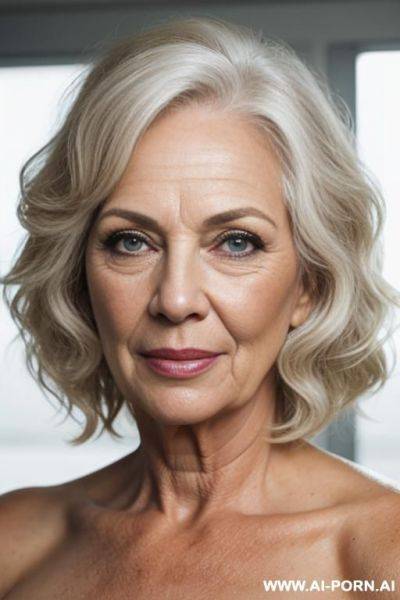 Beautiful grandmother, perfect eyes, wrinkled face, wrinkled skin, makeup, orgasm face, orgasm effect show on face, - ai-porn.ai on pornintellect.com