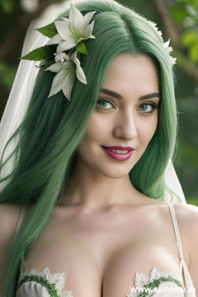 Busty perky deep v, green lip seductive smile - ai-porn.ai on pornintellect.com