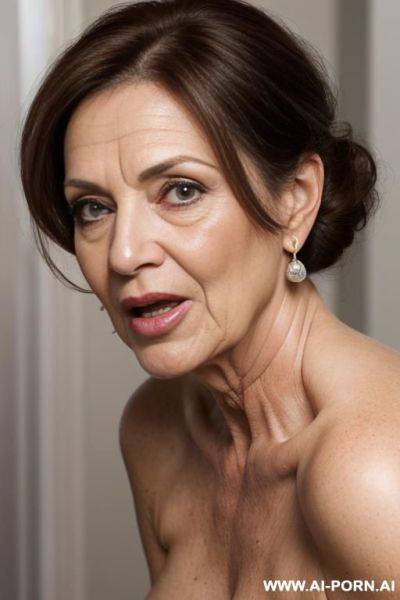 Beautiful grandmother, perfect eyes, wrinkled face, wrinkled skin, makeup, orgasm face, show sagg tits, open mouth, tongue out, - ai-porn.ai on pornintellect.com