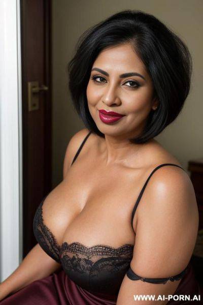 Curvy mature black woman, her eyes are sharp and expressive, a mischievous smirk playing on her lips as she chews paan, ( she has inse, kohl-lined eyes and a slow, knowing smirk as she chews paan, her lips stained a deep crimman. ), - ai-porn.ai on pornintellect.com