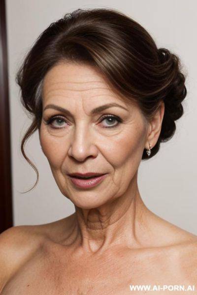 Beautiful grandmother, perfect eyes, wrinkled face, wrinkled skin, makeup, orgasm face, show saggy big tits, open mouth, - ai-porn.ai on pornintellect.com