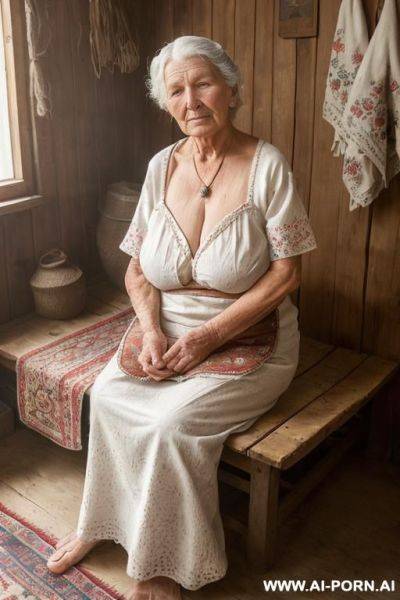 An elderly ukrainian farmwoman from a remote village in the ukraine is getting ready for bed in a modest rural home. evening, the soft glow from a single light source gently illuminates the - ai-porn.ai - Ukraine on pornintellect.com