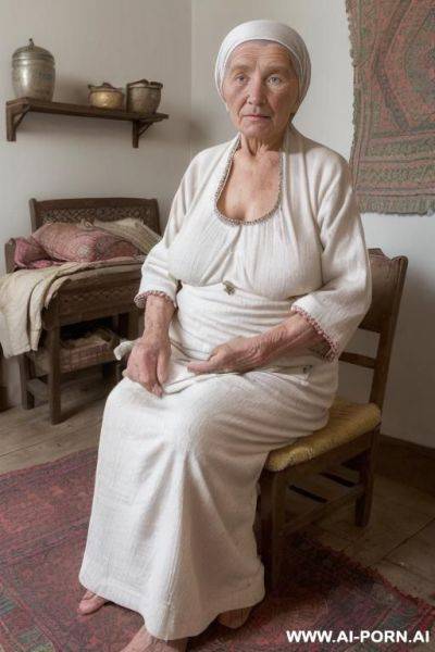 An elderly ukrainian-farmwoman from a remote village in the ukraine is in a simple poor rural home. nightfall, the soft glow from a single light source gently illuminates the plainly furnished - ai-porn.ai - Ukraine on pornintellect.com