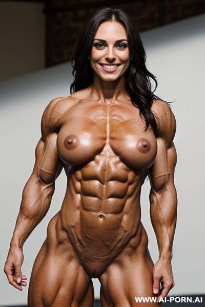 Very slender, very gaunt, very slight slender boobs, no fat, pure rockhard muscle, big round eyes, eye contact, white palid skin, perfect pecs, max traps, high cheekbones, (nude slender british actress k. knightley on steroids) - ai-porn.ai - Britain on pornintellect.com