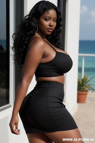 Full body shot. curvy babe. big fat butt. large heavy tits. wearing tight top and flowy skirt. - ai-porn.ai on pornintellect.com