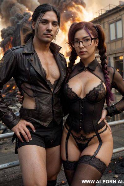 Ebony sexy ​ body​, standing next to man with a micro penis, she is holding his penis - ai-porn.ai on pornintellect.com