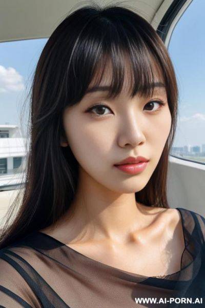 Pov, (close up face:1.1), (hair length:1.0), bangs, staring, fashionable clothes, cloudless sky - ai-porn.ai on pornintellect.com