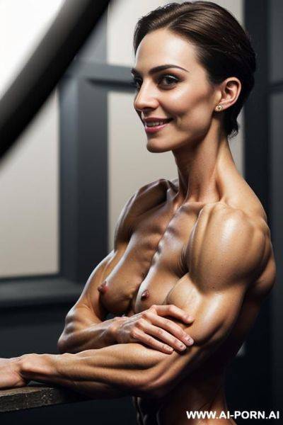 ((1 woman)), (female face), (very slender), (very gaunt), (very lithe), (very lean), (very sinewy), very veiny, very angular, very hollowcheeked face, (very narrow very slender waist), ((steroid - ai-porn.ai - Britain on pornintellect.com