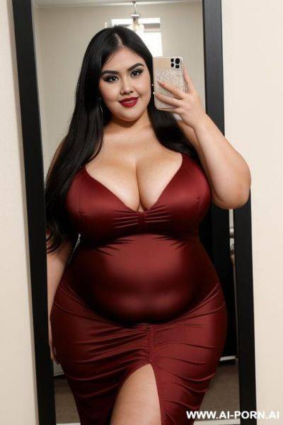 Rotund, ssbbw wide, mexican, very plump bbw, extra thicc, bbw hips, pear shaped, hot, dimples, face, tight red dress, long black hair, eyeliner - ai-porn.ai - Mexico on pornintellect.com