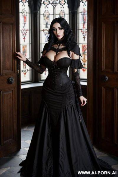 Dark makeup; gothic red dress - ai-porn.ai on pornintellect.com