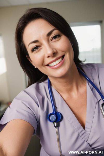 (close up) (nurse) (scrubs) (bending down) (smiling) - ai-porn.ai on pornintellect.com
