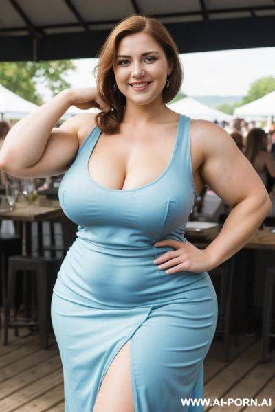 Full body shot, (((summer dress))), photorealistic, (ultra detailed photo), (hyper realistic photo), (((massive biceps))), ((narrow waist)), - ai-porn.ai on pornintellect.com