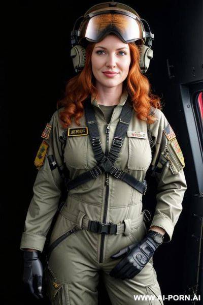 Apache helicopter pilot suit, apache helicopter pilot coverall, ah 4 apache pilot suit, us army apache helicopter pilot helmet, with a military helicopter pilot helmet, in a helicopter base, us - ai-porn.ai on pornintellect.com