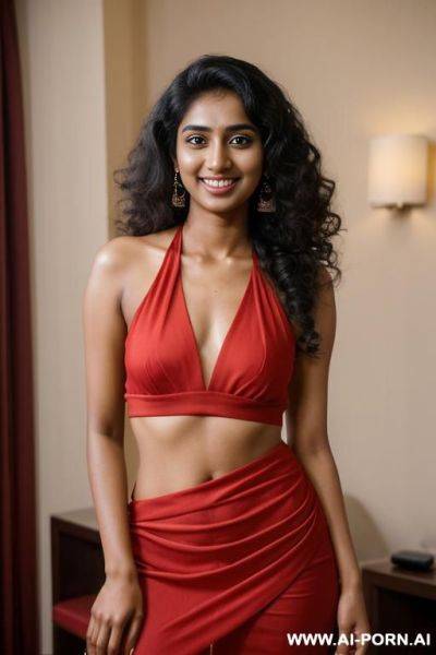 Red halter top dress, photorealistic, dark complexion, (ultra detailed photo), (hyper realistic photo) - ai-porn.ai on pornintellect.com