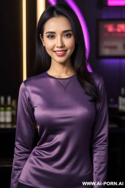 Asin, ((crew neck shirt)), long sleeve crew neck purple shirt, beautiful, (photorealistic), (ultra detailed photo), (hyper realistic photo) - ai-porn.ai on pornintellect.com
