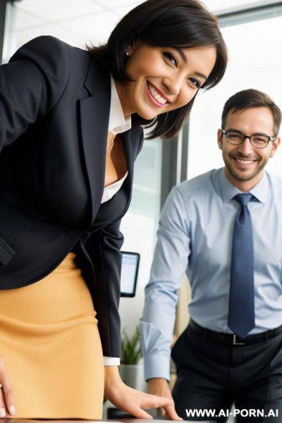 (close up) (smiling) (bending down) (office) (boss) - ai-porn.ai on pornintellect.com