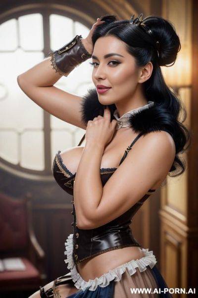 Extremely beautiful hyper curvy stunning housewife, completely nude, smiling, miss universe beauty, eye contact, muscular, thigh length long socks - ai-porn.ai on pornintellect.com