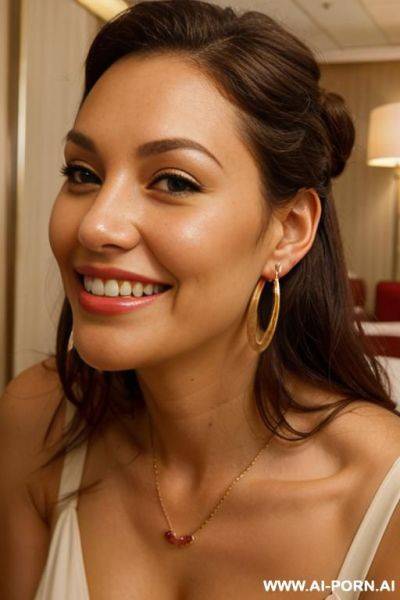 (close up) (smiling) (bending down) (big loop earrings) - ai-porn.ai on pornintellect.com