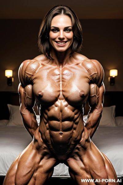 ((1 short slender smiling woman)), ((pretty female face k knightley)), (very slender), (very gaunt), (very lithe), (very lean), (very sinewy), very veiny, very angular, (very hollowcheeked smiling - ai-porn.ai on pornintellect.com