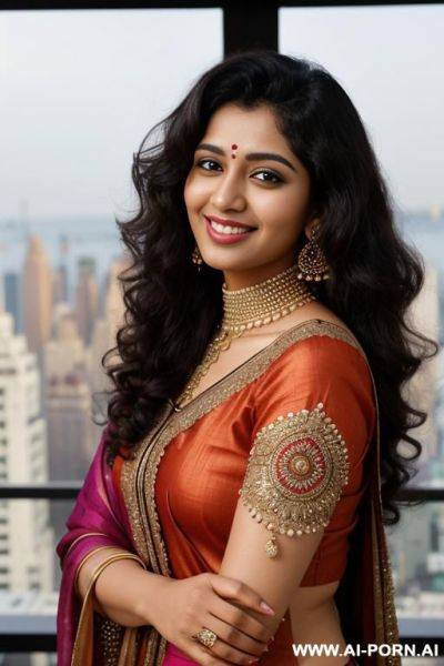 Colorful dupatta, standing in a fancy luxurious sky rise penthouse in manhattan, big sexy lips, photorealistic, beautiful, gorgeous, dark complexion, (ultra detailed photo), (hyper realistic photo) - ai-porn.ai on pornintellect.com