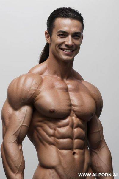(white background), closeup view exaggarating muscle size and definition, (naked), (nude). (white pallid skin). hard & pallid, (extremely beautiful gaunt womans face with high cheekbones like muscular - ai-porn.ai on pornintellect.com