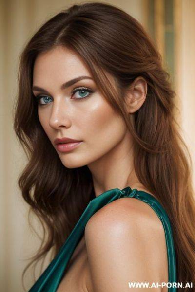 High cheek bones, roman nose, light brown hair, blue green eyes - ai-porn.ai on pornintellect.com