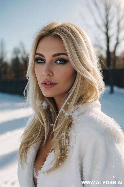 Pretty, hungarian, 30, narrow face, messy hair, dark straw blonde hair, snow background. - ai-porn.ai - Hungary on pornintellect.com